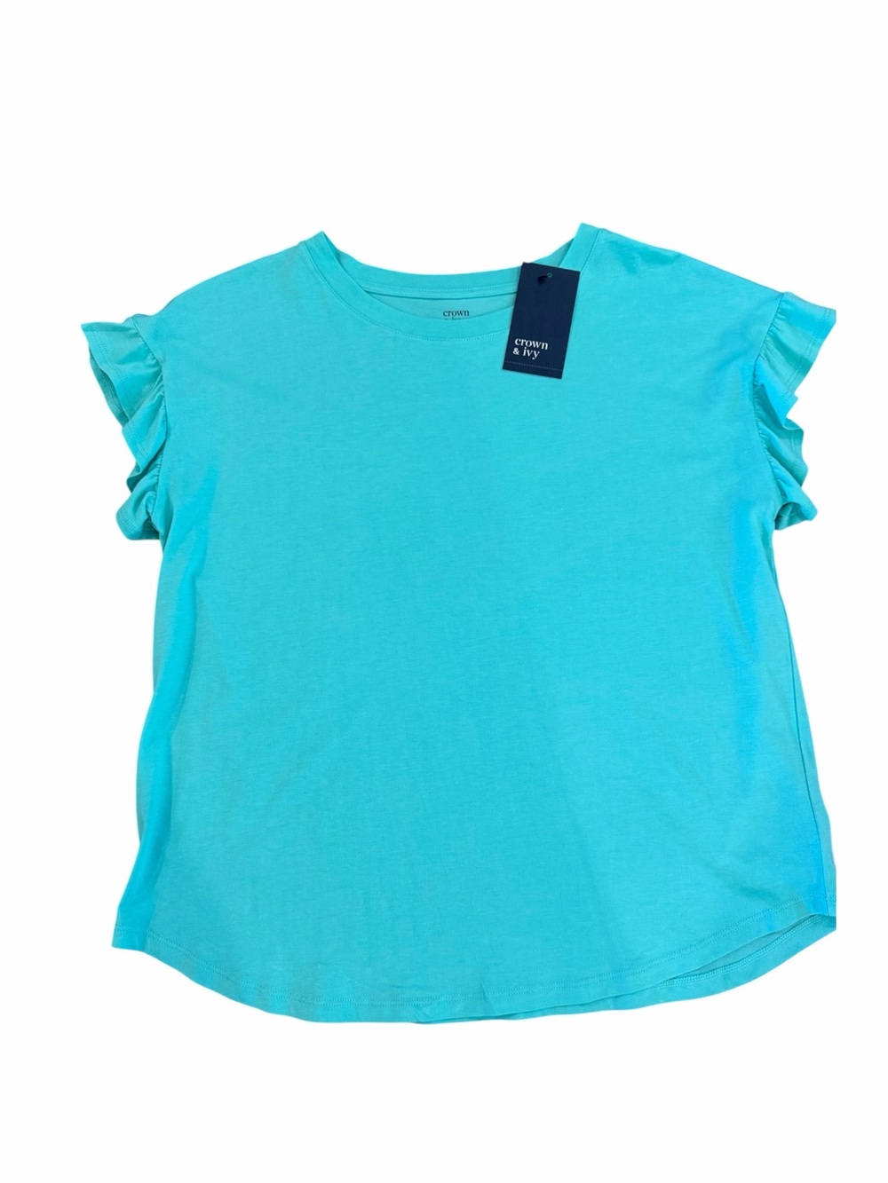 crown & ivy Mint Ruffle Sleeve Short Sleeve Tee NWT - Picture 4 of 9